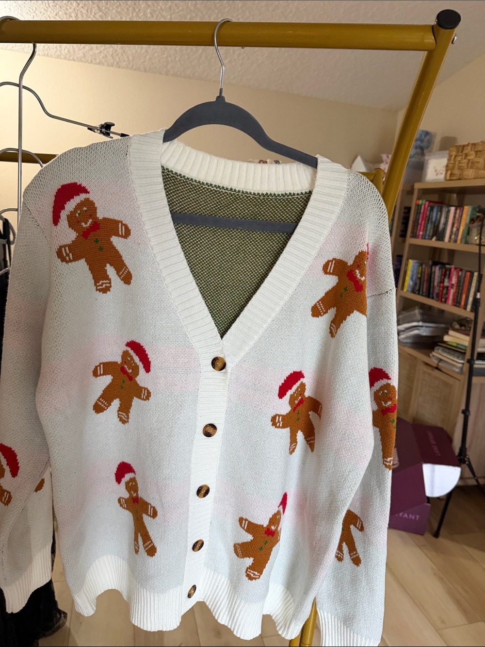White Gingerbread Button-Front Men’s Sweater Cardigan